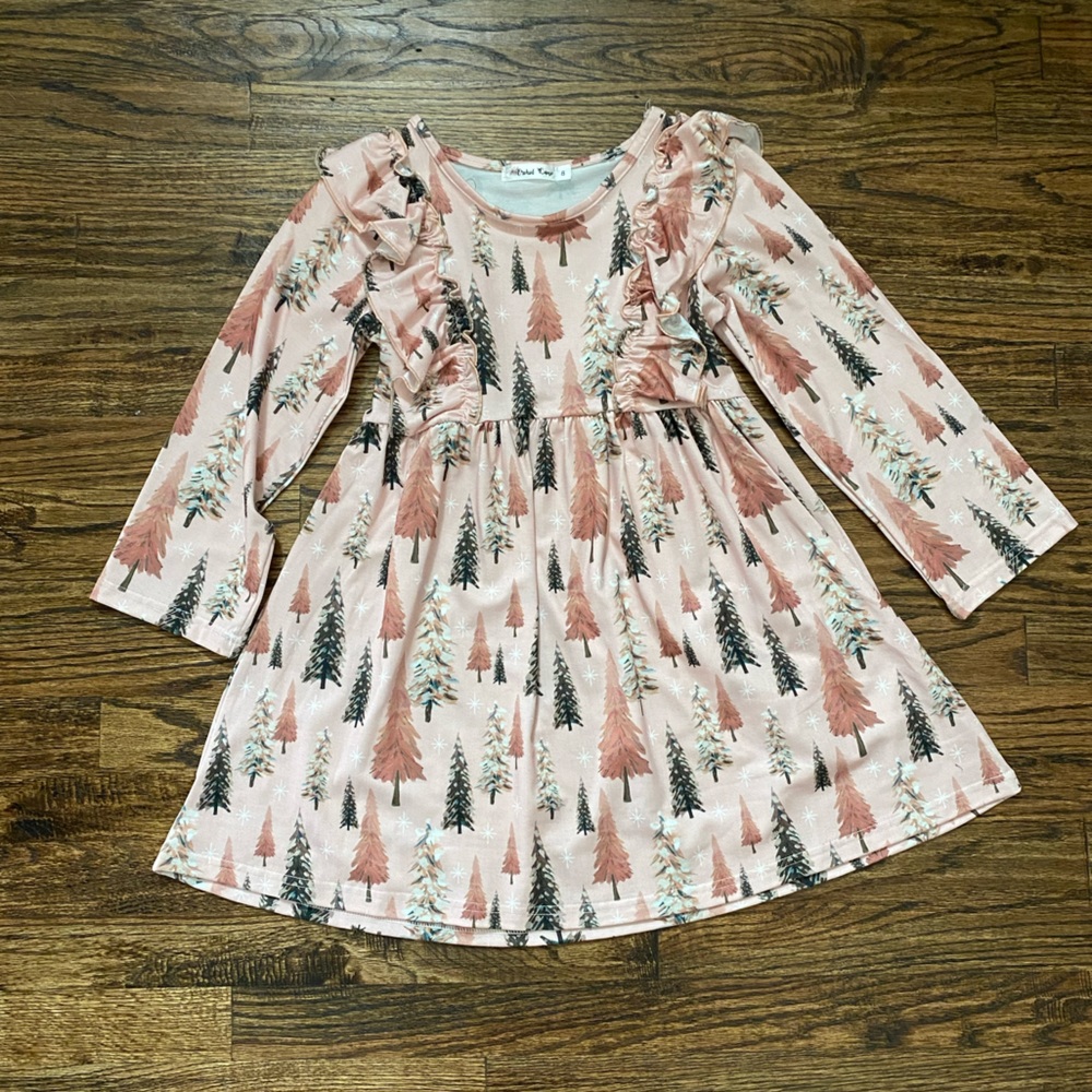 NWOT girls pink holiday tree dress - size 8